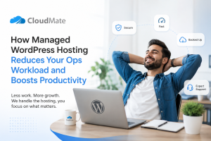 Business professional using Managed WordPress Hosting to improve productivity with CloudMate cloud infrastructure.